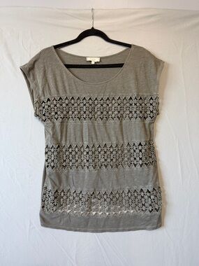 Cream Womens Boho Fairy Grunge Tee M Olive Crochet Cut Out Cotton Cap Sleeves